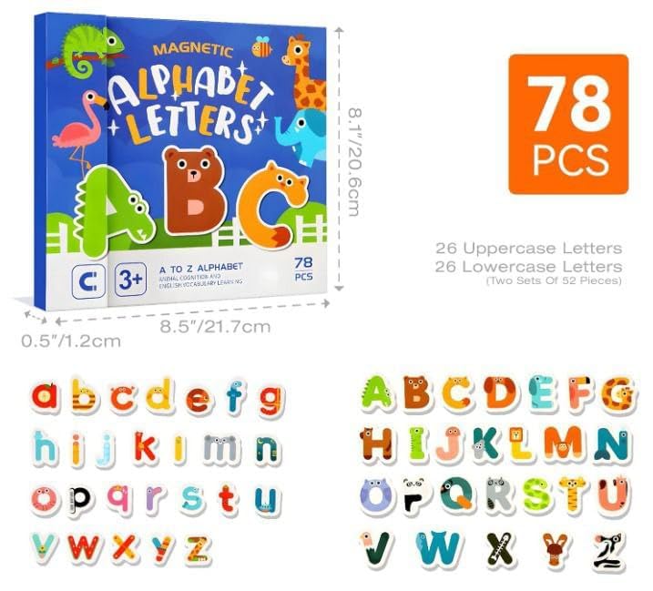 Magnetic Alphabet Letters Learning Set with Animal ABC Board Book – Preschool Educational Toy for Kids 3+ – Magnetic ABCs for Toddlers, Montessori Learning Tool, Phonics & Spelling Practice
