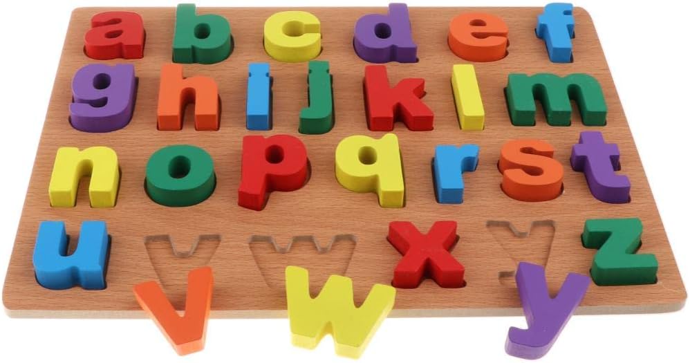 Fidtoy 3D Wooden Lowercase Alphabet Learning Board, Montessori Wooden Letter Puzzle for Toddlers, Preschool ABC Spelling and Language Learning Toy Ages 2-5