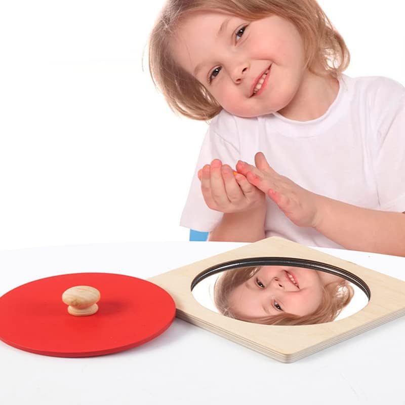 Fidtoy Espejo de bebé Juguete para tiempo boca abajo Espejo de madera Montessori para bebés y niños pequeños Desarrollo sensorial Aprendizaje temprano Juguete de motricidad fina Regalo