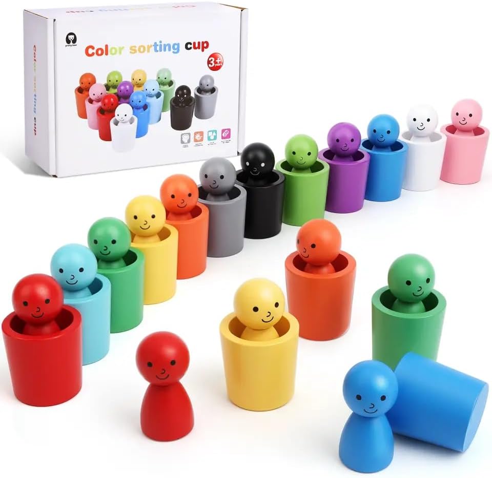 Fidtoy Color Sorting Cups Toy Montessori Wooden Matching Set