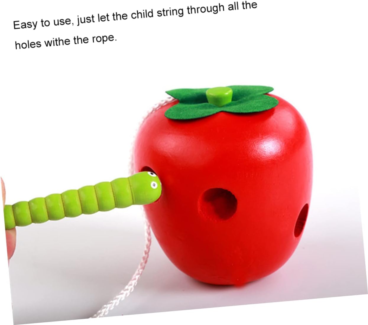 Alasum Educational String for Children Children Apple Shaped Toy Practical Caterpillar Play Tool Threader Eat Game Wooden Apple Shape Early