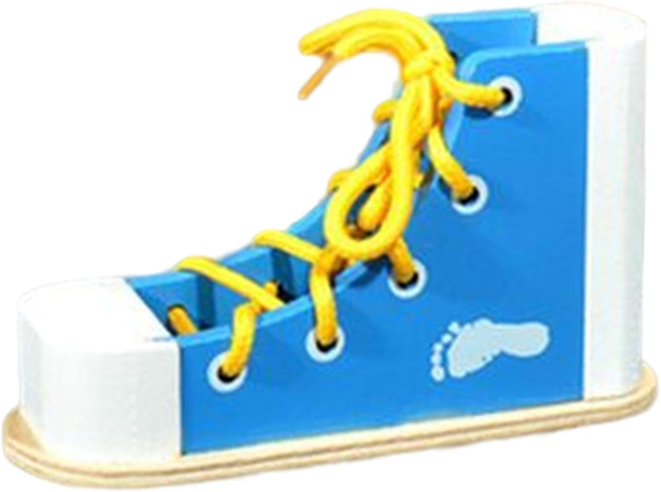 Almencla Wooden Lacing Shoe Toy,Shoe Tying Aid Fine Motor Skills Toy Learn to Tie Shoes for Kids, Blue