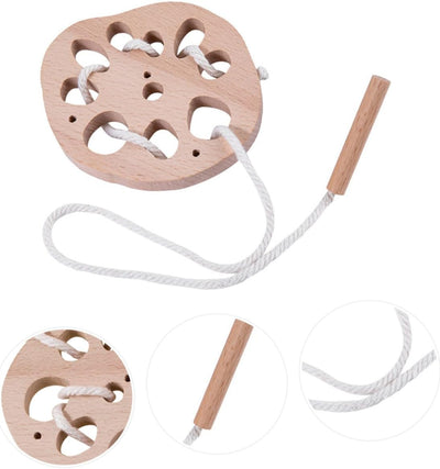 Juguetes de madera de loto con cuerda para que los niños aprendan la coordinación mano-ojo, juego de ensartar para niños