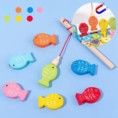 Wooden Jigsaw Magnetic Fishing Game Educational Puzzle Board with Numbers, Animals, Fruits & Vehicles | Montessori Learning Toy Set for Kids | Digital DIY Educational Log Board Game