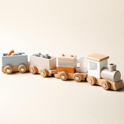 Fidtoy Wooden Birthday Train Toy with Number Blocks