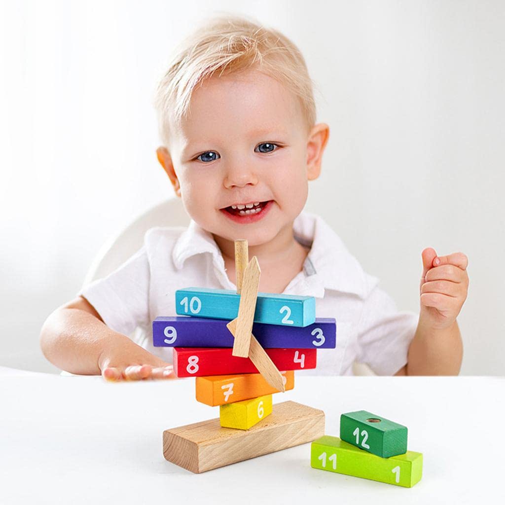 Fidtoy Wooden Clock Construction Puzzle for Kids | Montessori Time Learning Stacking Clock, Number Recognition, Problem-Solving, Hand-Eye Coordination & Travel Toy Age 2-6