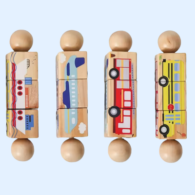 Fidtoy Spin & Match Animal Friends Wooden Puzzle Set for Babies Fine Motor Learning