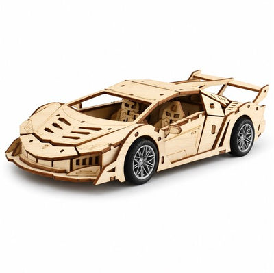 Fidtoy 3D Wooden Mechanical Supercar Pull Back Puzzle 114 Pieces, Wooden Car Model Building Kit for Teens and Puzzle Lovers Ages 14+