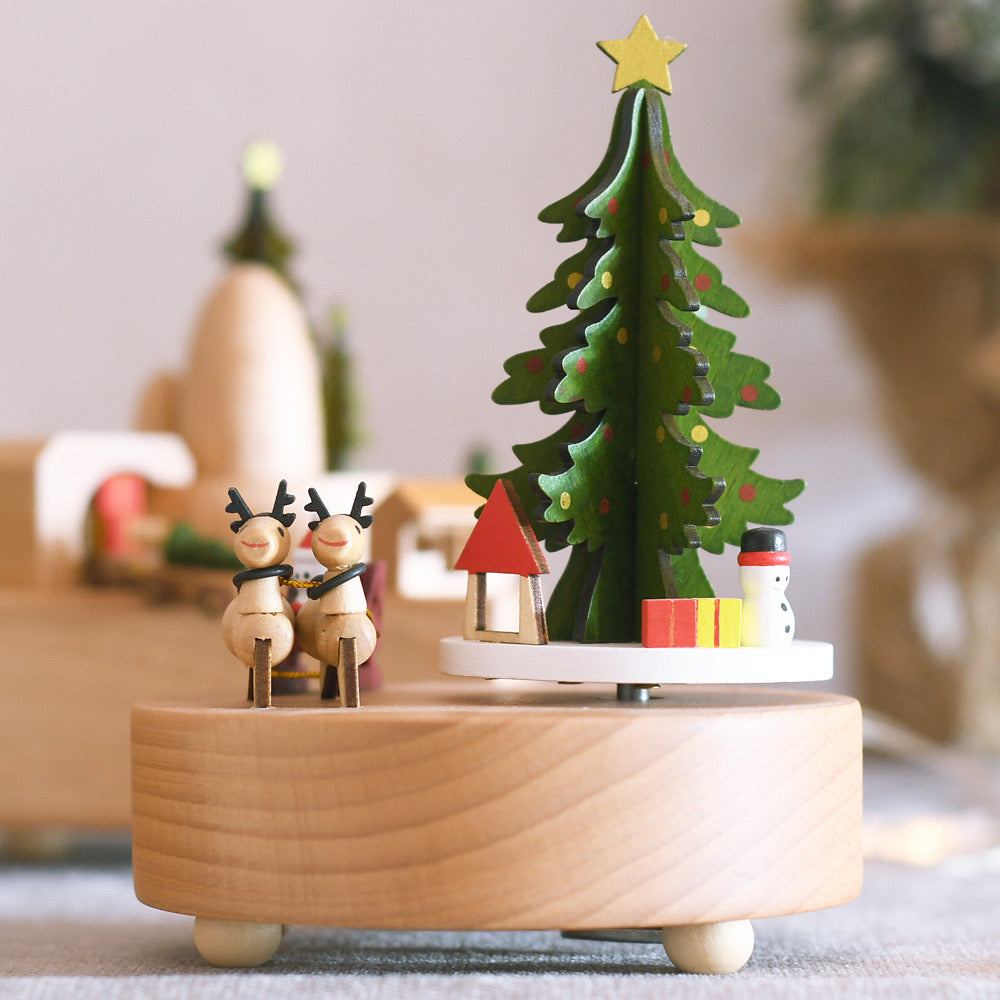 Beginner--Wooden Music Box Christmas Snowflake Decoration Elk