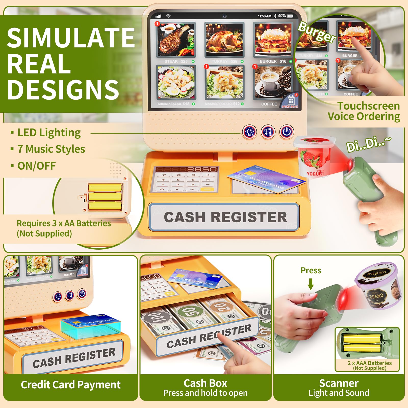 Supermarket Playset Deluxe Grocery Store with Cash Register & Coffee Maker  Educational Role Play Toy for Toddlers & Kids (Green or Pink)