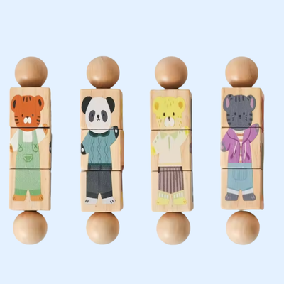 Fidtoy Spin & Match Animal Friends Wooden Puzzle Set for Babies Fine Motor Learning