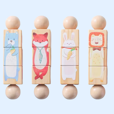 Fidtoy Spin & Match Animal Friends Wooden Puzzle Set for Babies Fine Motor Learning