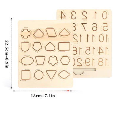 Fidtoy Montessori Double-Sided Number and Shapes Tracing Board for Kids Wooden Pre-Writing Learning Toy Age 2-6
