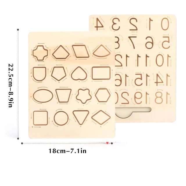 Fidtoy Montessori Double-Sided Number and Shapes Tracing Board for Kids Wooden Pre-Writing Learning Toy Age 2-6