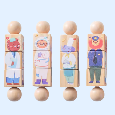 Fidtoy Spin & Match Animal Friends Wooden Puzzle Set for Babies Fine Motor Learning
