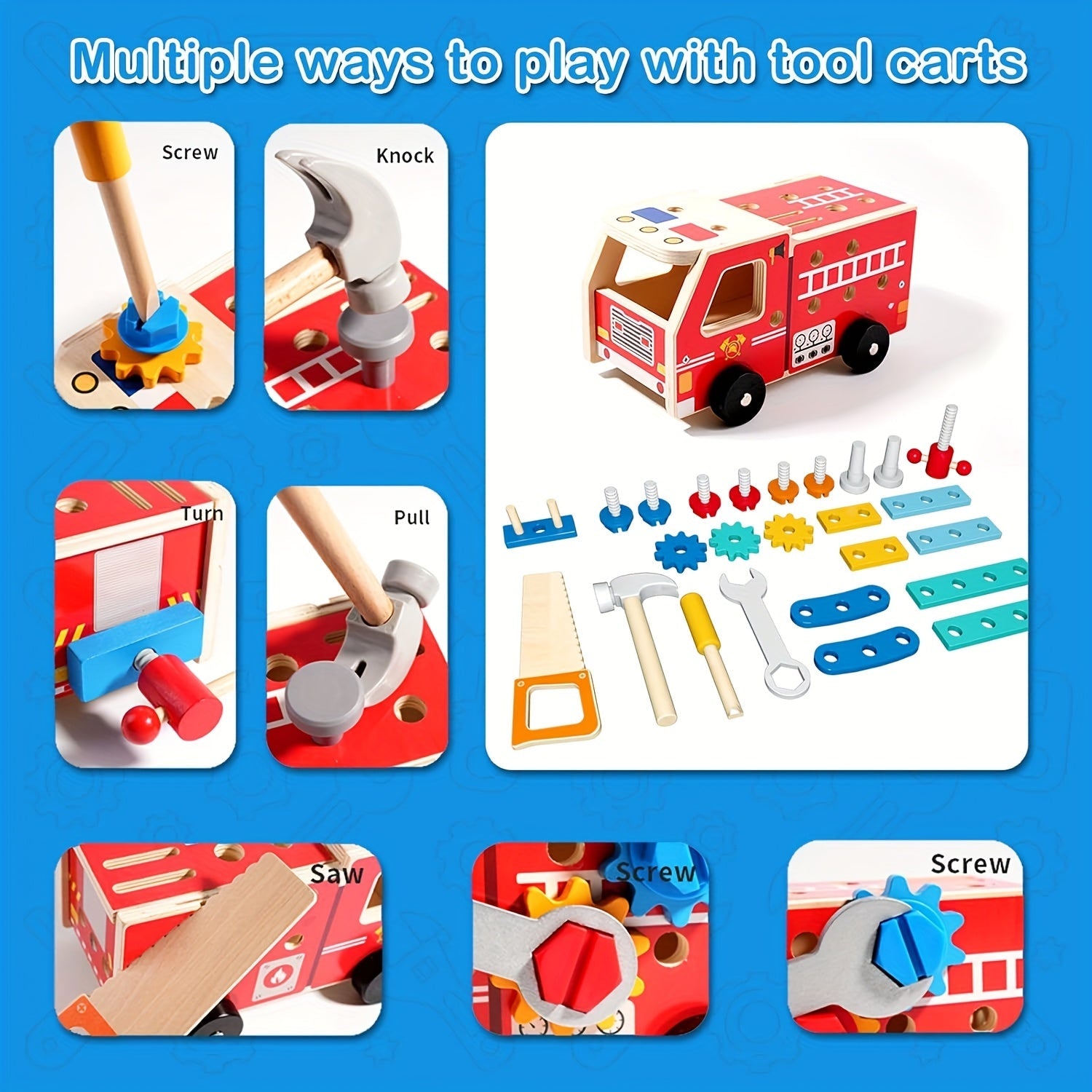 Wooden Fire Truck Assembly Toy for Kids