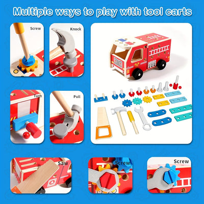 Fidtoy Wooden Fire Truck Assembly Toy | STEM Learning & Pretend Play for Toddlers