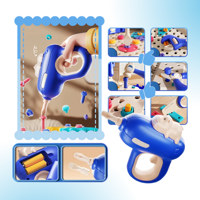 Caja de herramientas de taladro y destornillador eléctrico 3 en 1 para niños – Juego de construcción STEM, juguete educativo de ensamblaje DIY