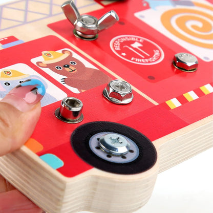 Wooden Montessori Disassembly Fire Truck Screw Board - 069