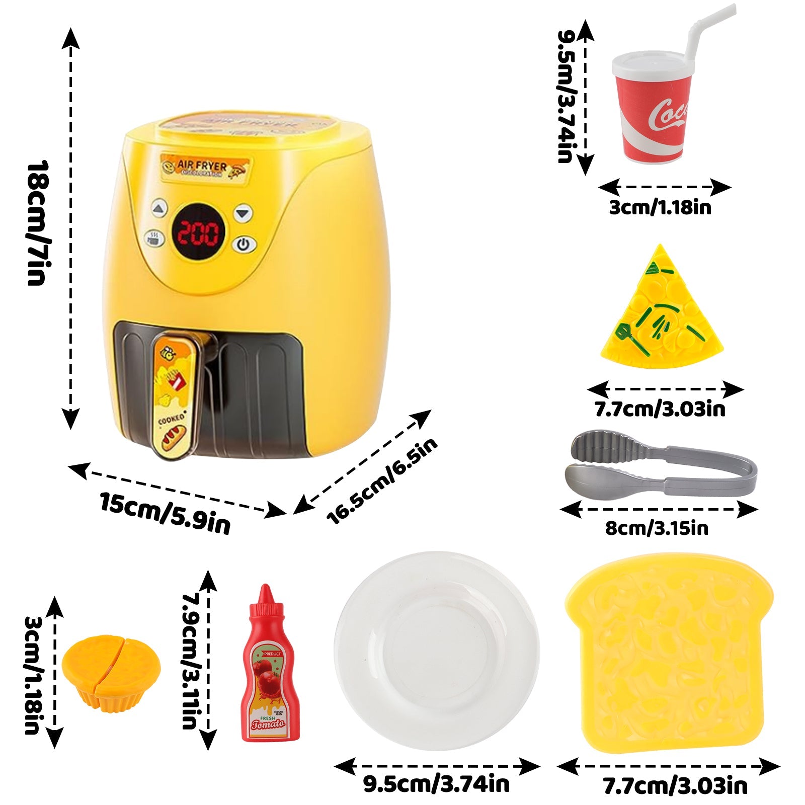 Kitchen Play Set Kids Air Fryer Pretend Role Play Kitchen Toy with Kitchen Accessories with Realistic Light Sound & Play Food