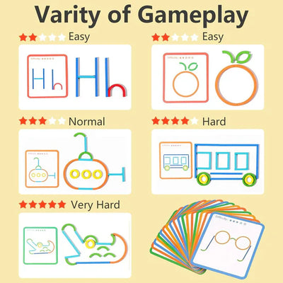 Fidtoy Cartes de puzzle assorties en bois avec bâtonnets et anneaux – Jouet de mémoire et de développement cognitif pour enfants
