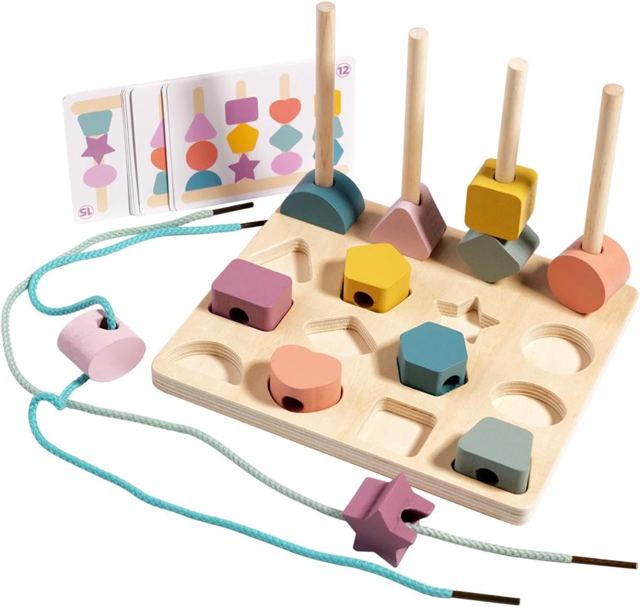 Wooden Montessori Shapes Stacking Sequence with Lacing - 194