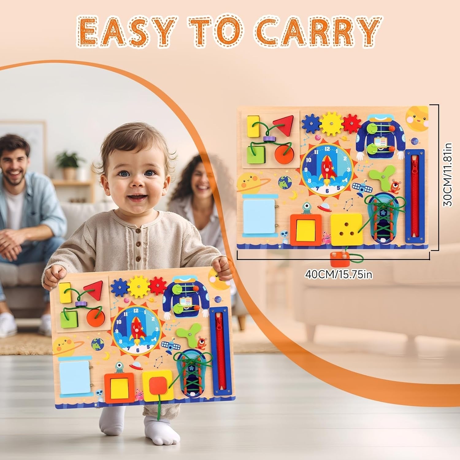 10in1 Wooden Sensory Busy Board Activity for Toddlers - A02