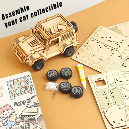 3D Wooden Mechanical Jeep Pull Back 125 Piece - 802