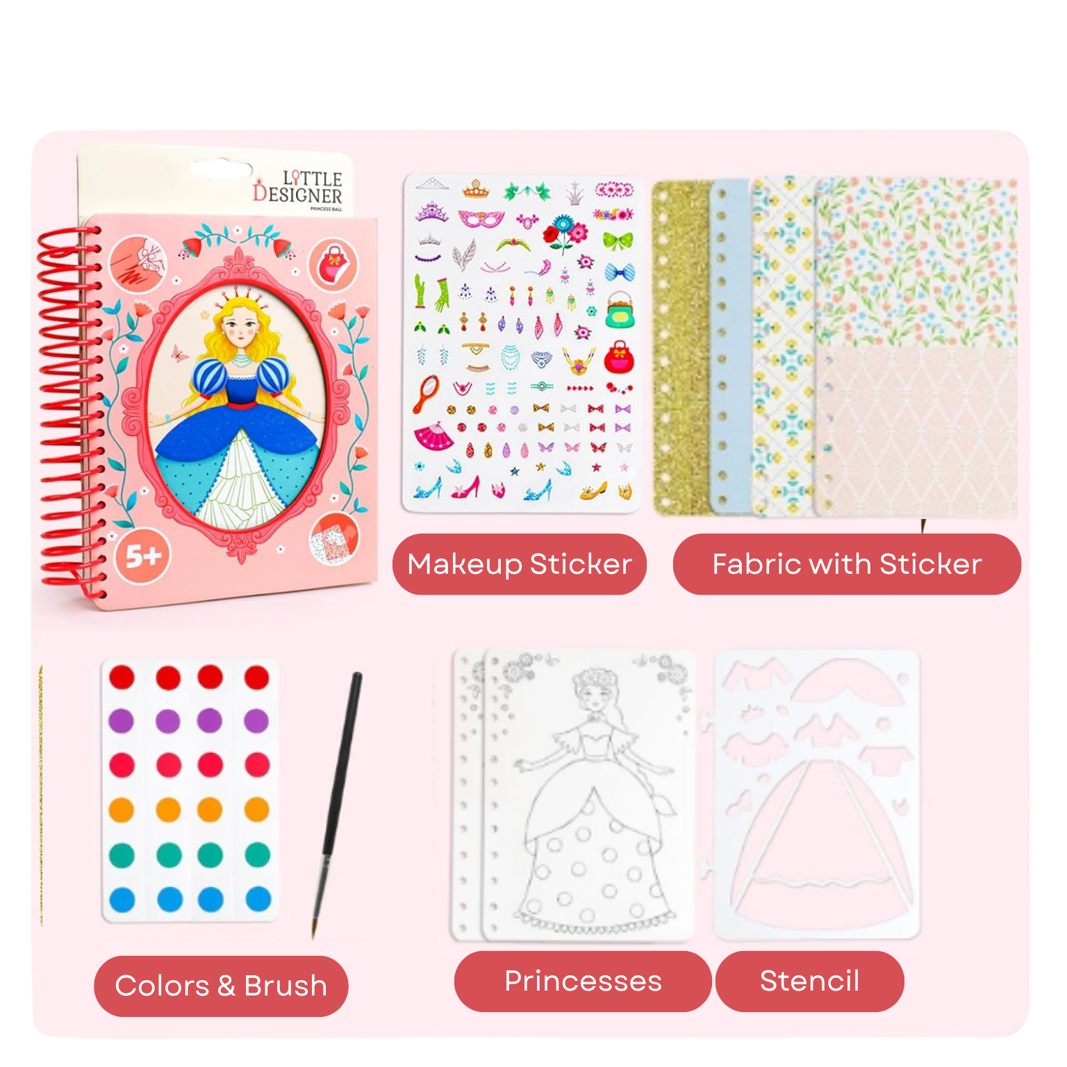 Pequeña diseñadora - Baile de princesas | Diseño de moda con telas, pegatinas de accesorios, colores