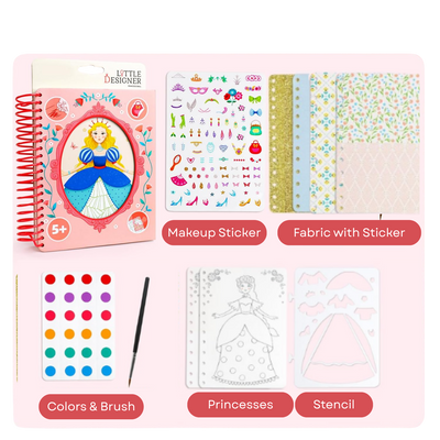 Pequeña diseñadora - Baile de princesas | Diseño de moda con telas, pegatinas de accesorios, colores