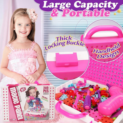 3in1 DIY Creative Magic Panel Electric Drill Tool Play Set 666 - Pink