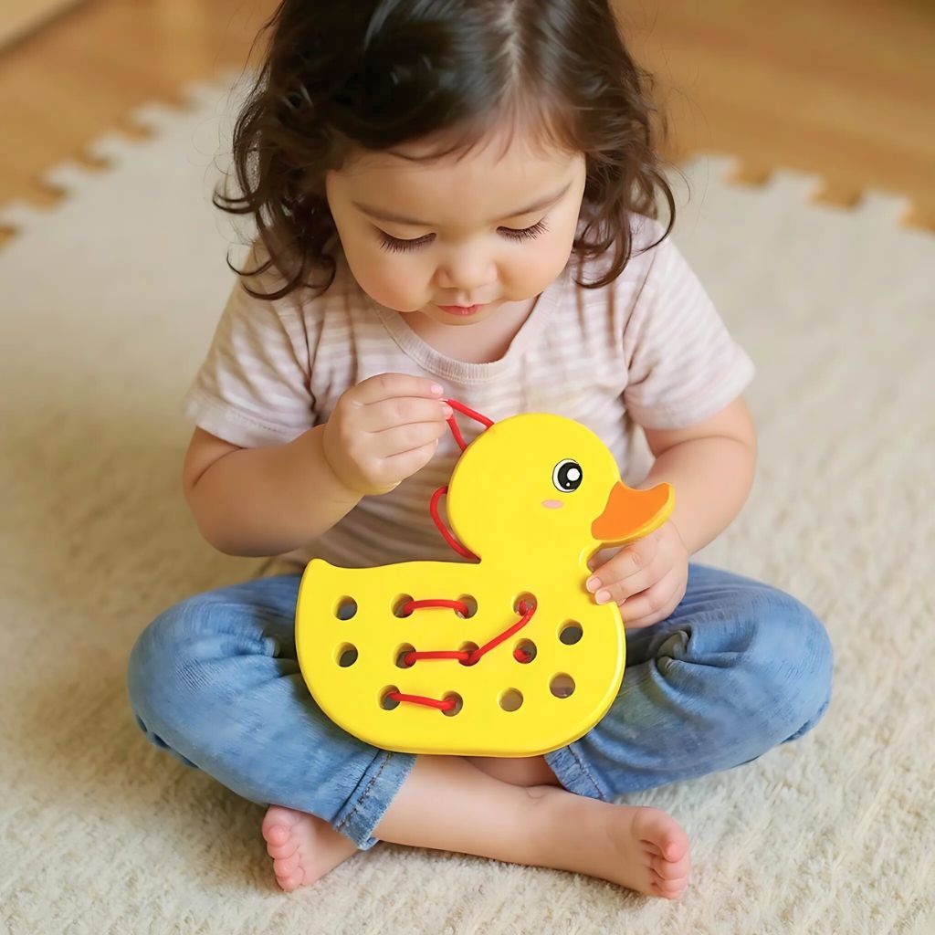 Set de Enhebrado Patito y Elefante de Madera