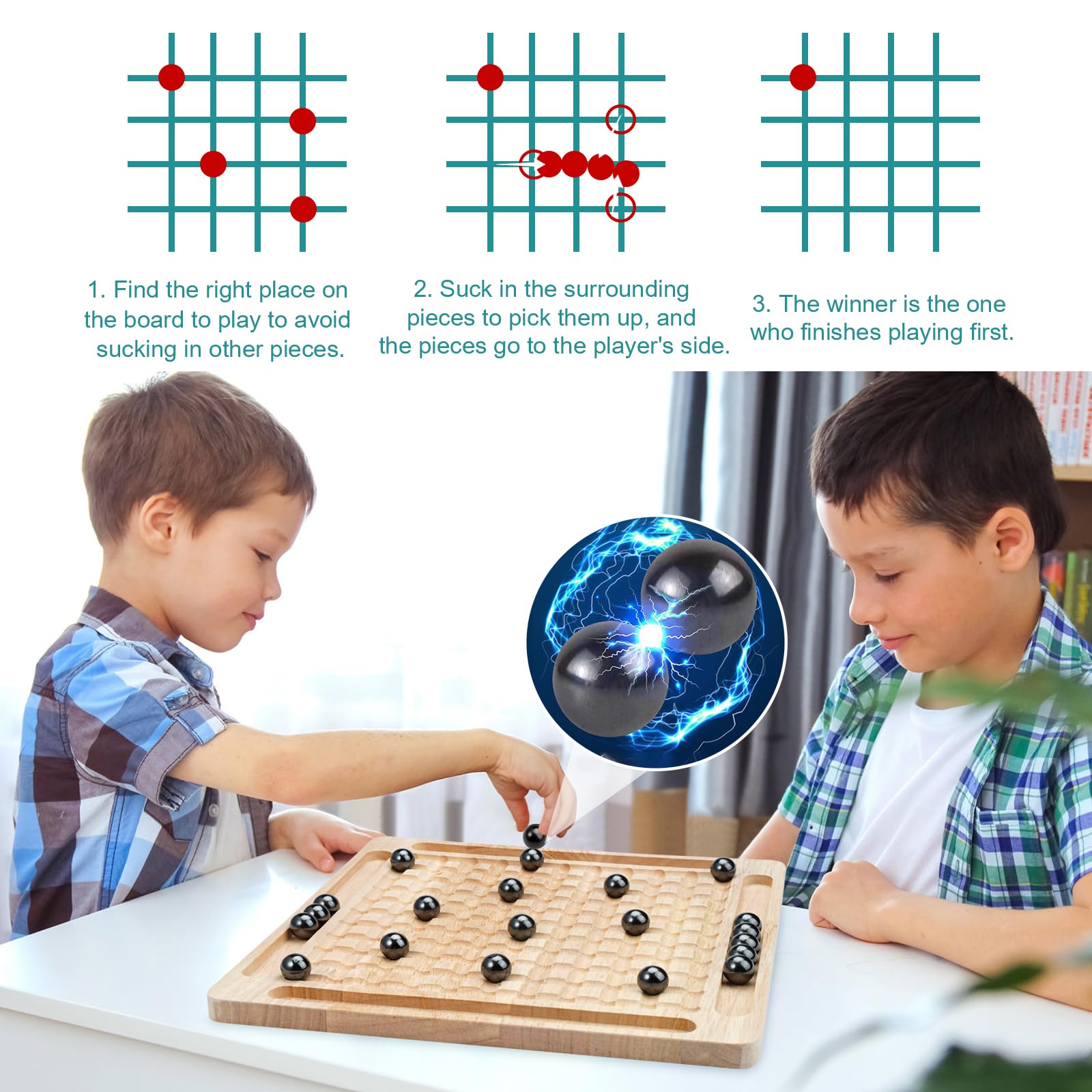 Jeu de société magnétique pour enfants et adultes – Jouet de puzzle amusant pour la famille avec des pierres magnétiques et un jeu de stratégie