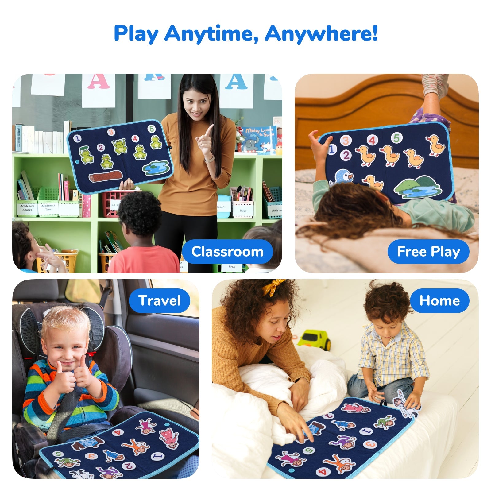 CHEFAN Felt Board for Toddlers, Felt Pieces Storytelling Flannel Board with 5 Little Ducks, 5 Little Monkeys and 5 Green Speckled Frogs Stories for Preschool Activities, 4 Sets