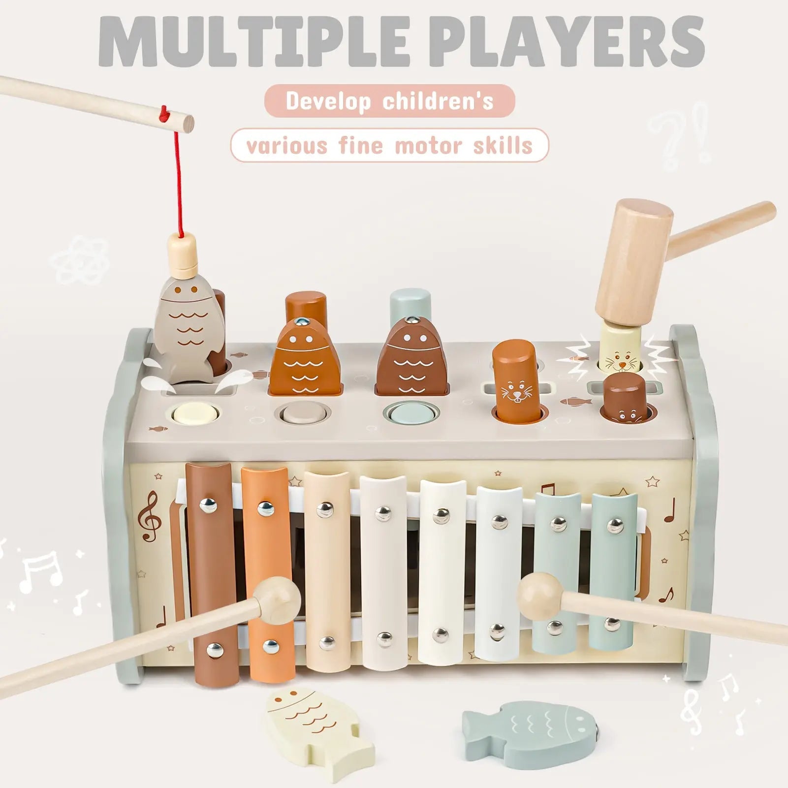Juego de juguetes musicales sensoriales Fidtoy para niños pequeños - Juguete educativo de madera Montessori