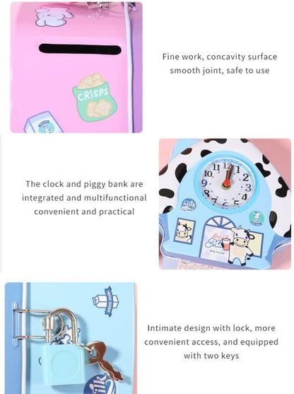 Tin Money House Bank with Clock Random Design - 722