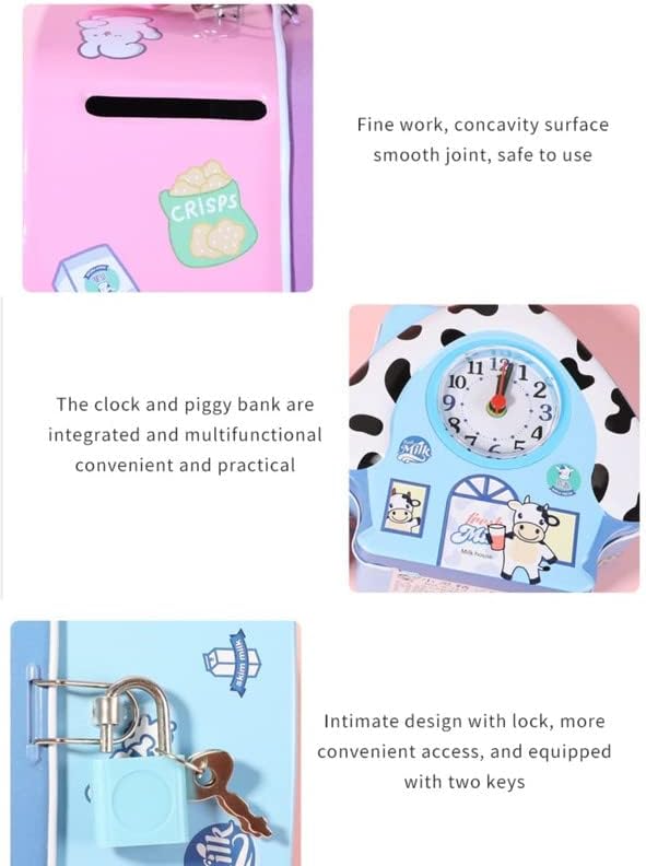 Tin Money House Bank with Clock Random Design - 722