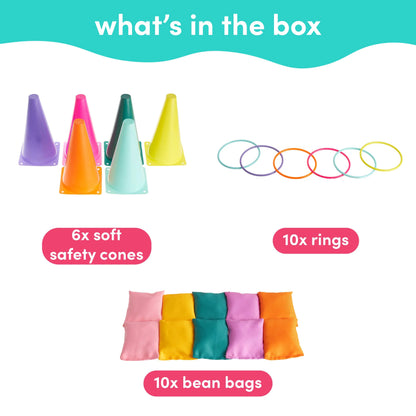 3-in-1 Kids Carnival Outdoor Game Set – Ring Toss, Bean Bag & Hoopla Party Toy for Backyard & Birthday Fun