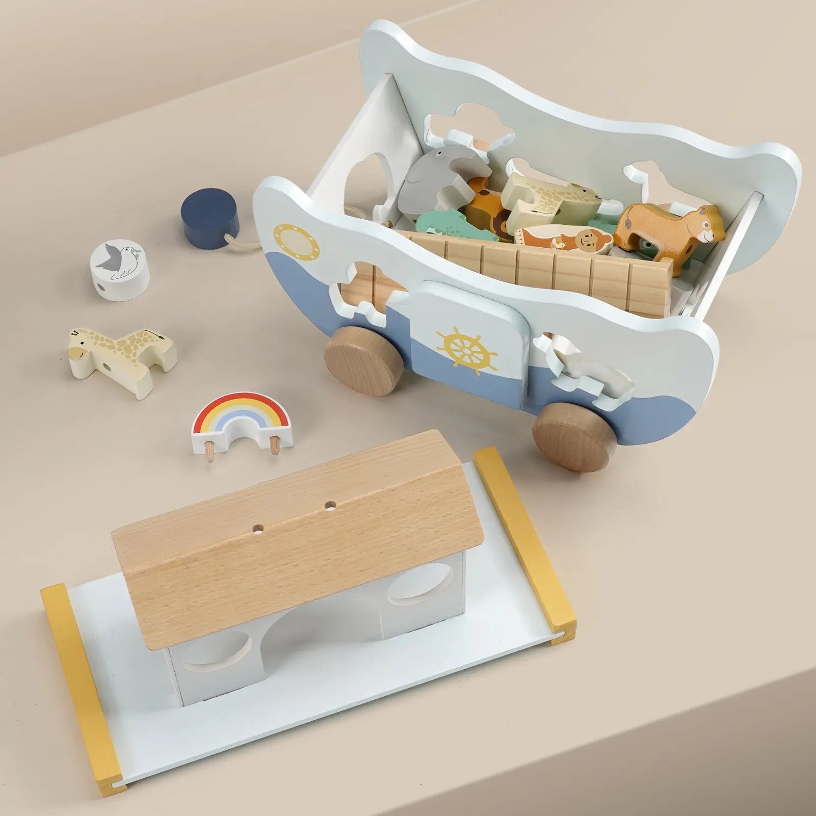Wooden Noah's Ark Toy | Montessori Faith-Based Play Set for Toddlers