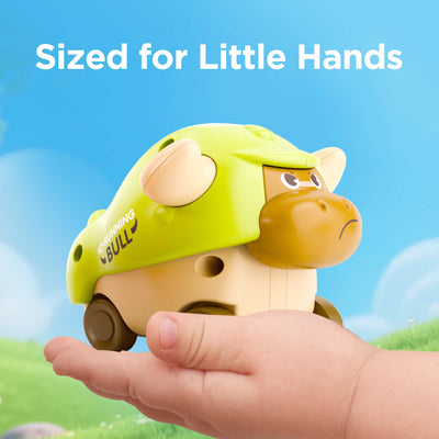Juego de coche de juguete de animales con diseño de toro Fidtoy+Press to Go para niños pequeños