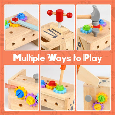 Fidtoy Ensemble d'Outils en Bois pour Enfants, 30 Pièces, Jouet de Construction Imitation pour Tout-Petits