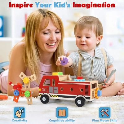 4-in-1 Fire Truck Tool Box & 47PCS Tool Set (Ages 3+)
