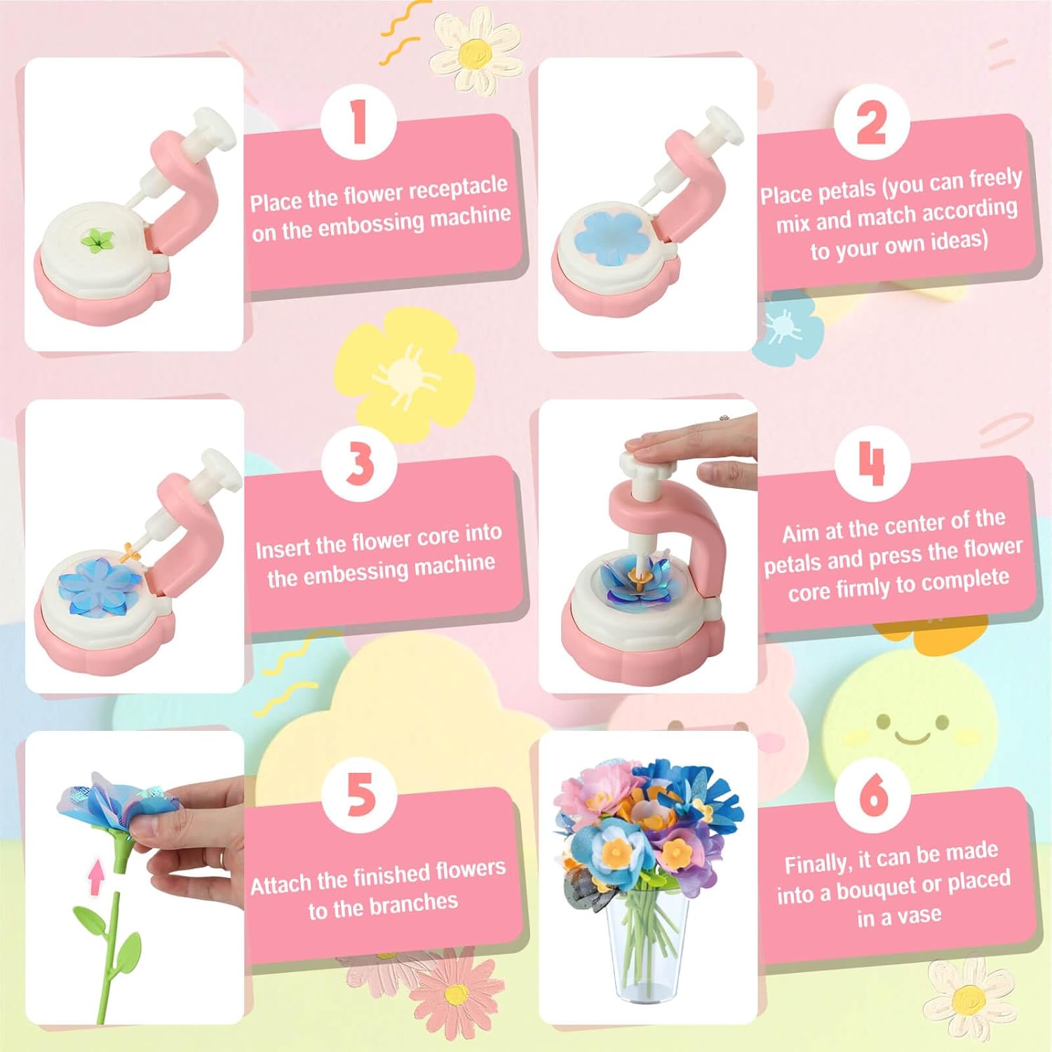 Fidtoy DIY Bouquet de Fleurs en Tissu Machine à Tricoter – Jouet Éducatif Créatif pour Enfants