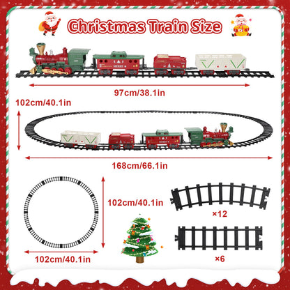 Electric Steam Train Set with Real Smoke, Lights and Sounds Classic Railway Track Toy for Kids Christmas Train Set Gift for Boys & Girls Age 3+