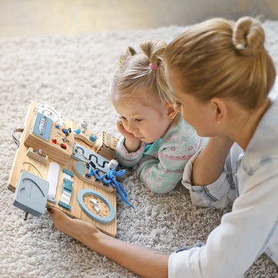 Montessori Busy Board - Sensory Development and Fine Motor Skills Toy for Toddlers