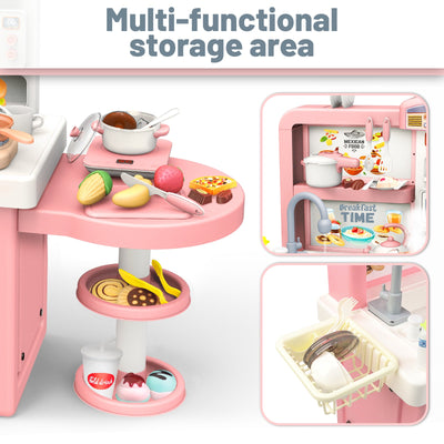 Juego de cocina de juguete de simulación para niños con luz y sonido, con placa de inducción, fregadero electrónico, cafetera, microondas y juguete de cocina para niños.