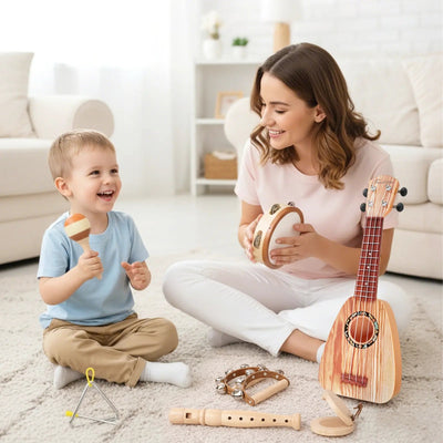 Fidtoy Ensemble d'instruments de musique 7 pièces pour tout-petits - Ukulélé et jouets d'apprentissage du rythme pour enfants