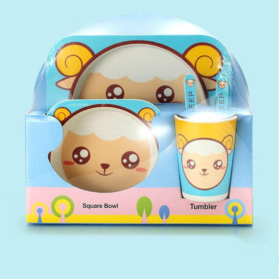 Fidtoy Bamboo Dinnerware Set for Kids – 5 Piece Mealtime Set Plate Bowl Cup Spoon Fork for Toddlers
