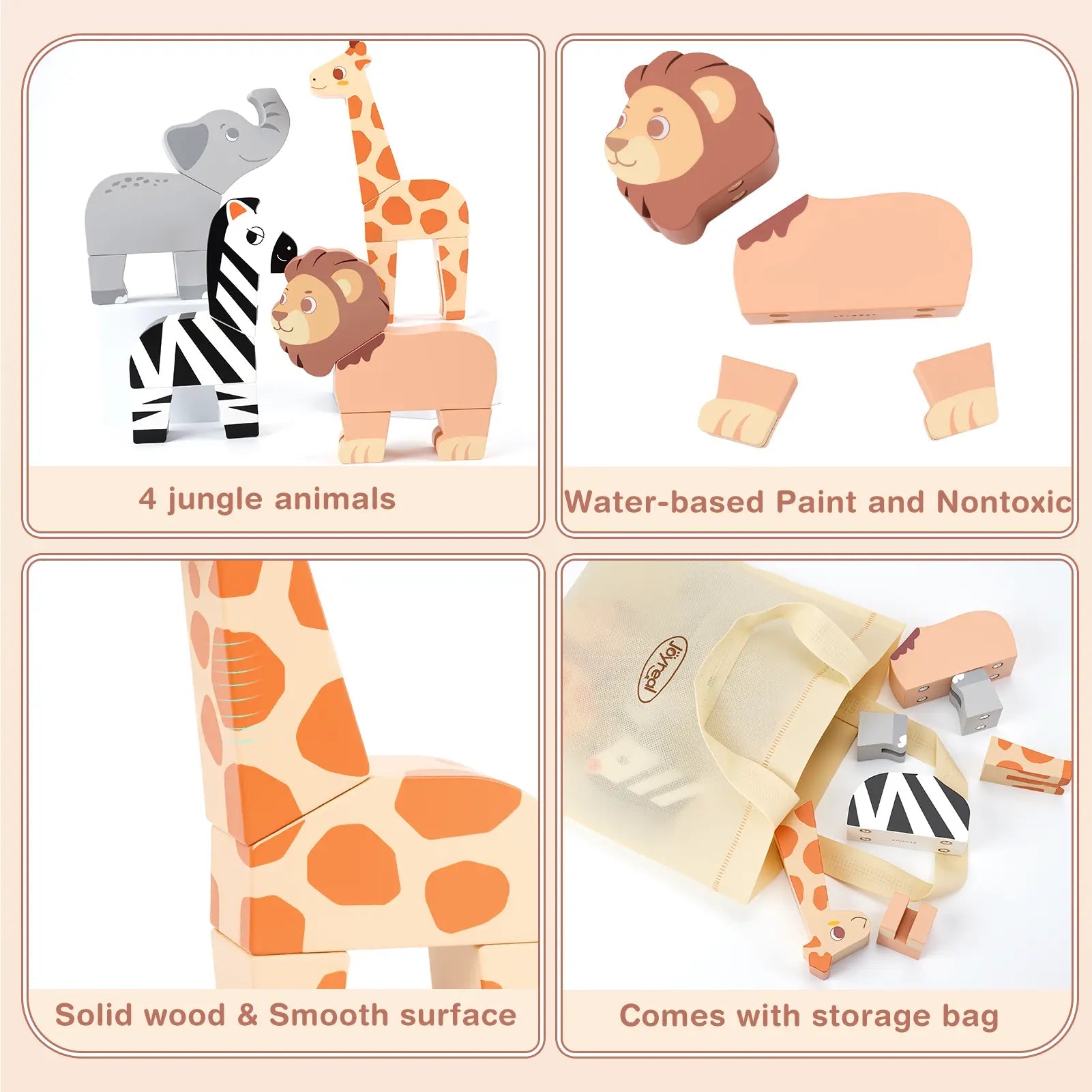 Fidtoy 16 pièces Animaux de la jungle magnétiques à assembler pour les 1-5 ans
