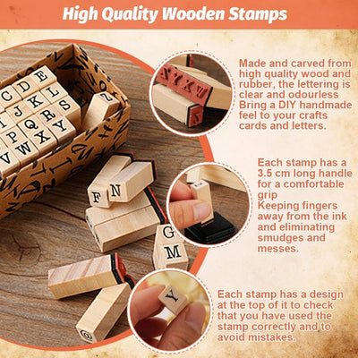 Number & Letters Wooden Stamp with Inkpad Set - 40 Pieces